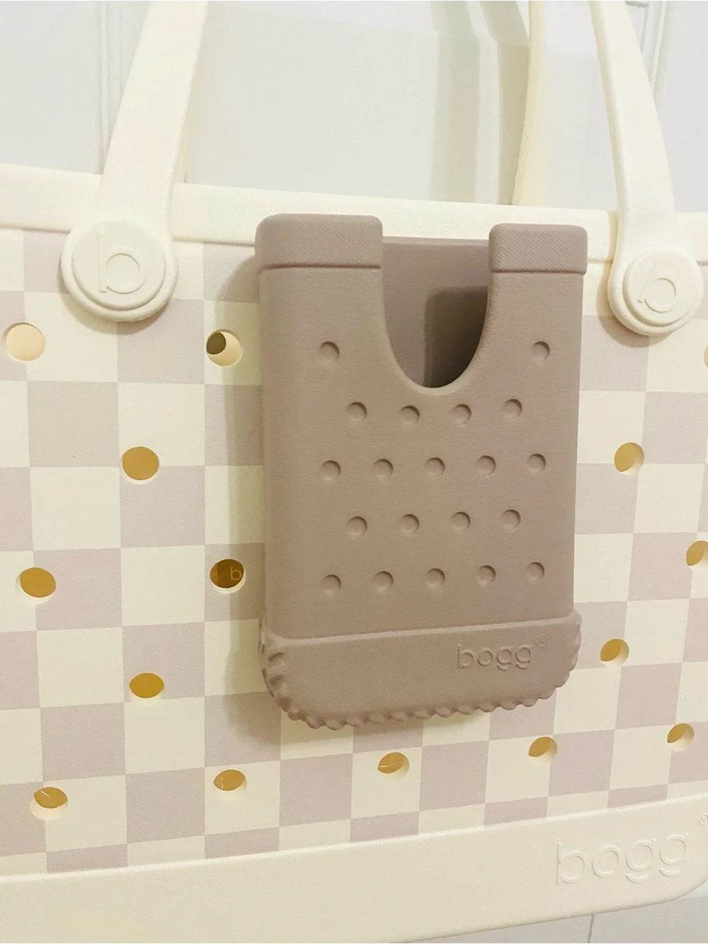 BOGG BAG Original Large Checkered Coconut & Mushroom w/ Phone Holder⭐️NWT
